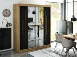Arte Leto Y1 Contemporary Mirrored 2 Sliding Door Wardrobe 9 Shelves 2 Rails Black Matt And Oak Effect (H)2000mm (W)1800mm (D)620mm - thumbnail 2