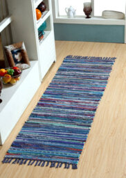 Second Nature Online Festival Recycled Cotton Blend Rag Rug In Varied Colourways Indoor And Outdoor Use / 60 Cm X 210 Cm / Blue