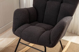 Abrihome Mid Century Modern Teddy Fabric Tufted Upholstered Rocking Chair Padded Seat For Living Room Bedroom,dary Gray - thumbnail 2