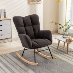 Abrihome Mid Century Modern Teddy Fabric Tufted Upholstered Rocking Chair Padded Seat For Living Room Bedroom,dary Gray
