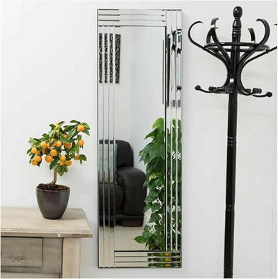 Biznest Large Wall Mirror Silver Bevelled Triple Strips Mdf Back Modern Glass Wall Mirror Home Decor (40X120Cm) - image 1