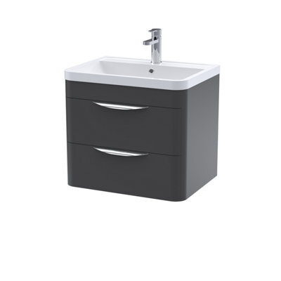Balterley Aldershawe Contemporary Wall Hung 2 Drawer Bathroom Vanity Unit & Polymarble Basin, Dark Grey, 550mm - image 1