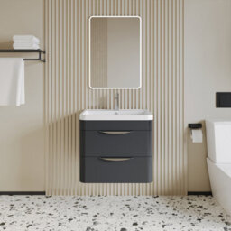 Balterley Aldershawe Contemporary Wall Hung 2 Drawer Bathroom Vanity Unit & Polymarble Basin, Dark Grey, 550mm - thumbnail 2