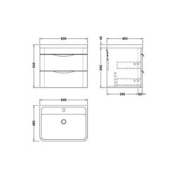 Balterley Aldershawe Contemporary Wall Hung 2 Drawer Bathroom Vanity Unit & Polymarble Basin, Dark Grey, 550mm - thumbnail 5