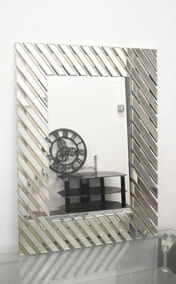 Biznest Large Modern 75X100Cm Slide Border Silver Wall Mirror Decorative Wall Mounted Hanging Bathroom Bedroom Home Décor - image 1