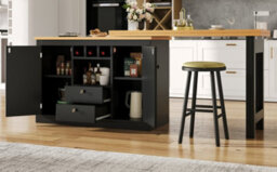 Matteo Extendable Black 360-Degree Rotating Bar Table With Wine Rack & Storage Cabinet, Kitchen Island / Dining Bar - Mdf - thumbnail 7