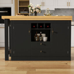 Matteo Extendable Black 360-Degree Rotating Bar Table With Wine Rack & Storage Cabinet, Kitchen Island / Dining Bar - Mdf - thumbnail 5