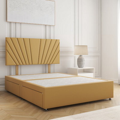 Bsspoke Maria Divan Bed Mustard Plush Velvet With 24Inch Headboard & No Mattress No Drawers In Single Double King 4Ft 6Ft - image 1