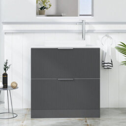 Royal Bathrooms Evora 800mm Graphite Grey Fluted Floor Standing Countertop Vanity Unit 2 Drawer With Qubix Basin - thumbnail 1