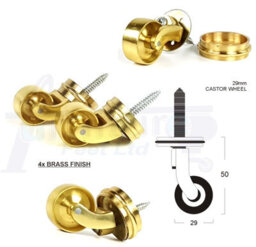 L&F 4X Brass Castor & Ring 29mm Screw In Castor  Furniture Beds Sofas Chairs Stools