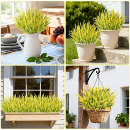 Amorly 18Pcs Yellow Artificial Lavender Flowers Outdoor Uv Resistant Fake Flowers No Fade Faux Plastic Plants Window Box Decorating - thumbnail 5