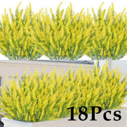 Amorly 18Pcs Yellow Artificial Lavender Flowers Outdoor Uv Resistant Fake Flowers No Fade Faux Plastic Plants Window Box Decorating - thumbnail 1