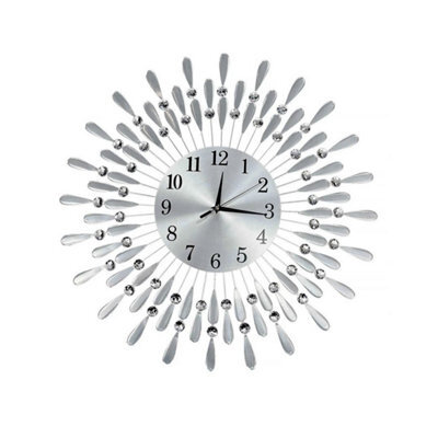 38Cm Diamante Beaded Crystals Quartz Jeweled Wall Clock Home Decor Living Room Wall Clock Silver - image 1