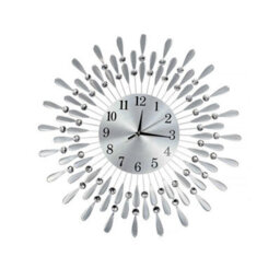 38Cm Diamante Beaded Crystals Quartz Jeweled Wall Clock Home Decor Living Room Wall Clock Silver - thumbnail 1
