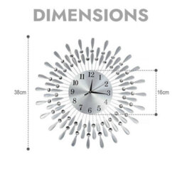 38Cm Diamante Beaded Crystals Quartz Jeweled Wall Clock Home Decor Living Room Wall Clock Silver - thumbnail 2