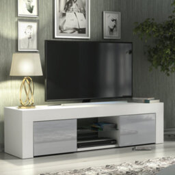 Tv Unit 130Cm Modern White With High Gloss Grey Doors - Creative Furniture - thumbnail 6