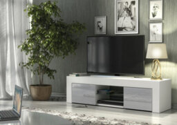 Tv Unit 130Cm Modern White With High Gloss Grey Doors - Creative Furniture - thumbnail 5