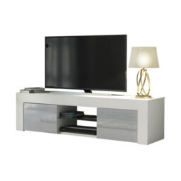 Tv Unit 130Cm Modern White With High Gloss Grey Doors - Creative Furniture - thumbnail 2