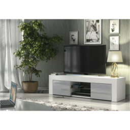 Tv Unit 130Cm Modern White With High Gloss Grey Doors - Creative Furniture - thumbnail 3
