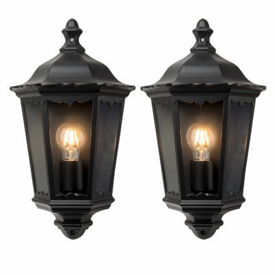 First Choice Lighting Set Of 2 Sienna Black With Clear Glass Ip44 Outdoor Half Lantern Wall Lights - image 1
