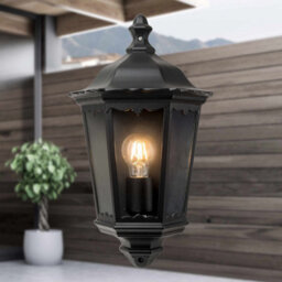 First Choice Lighting Set Of 2 Sienna Black With Clear Glass Ip44 Outdoor Half Lantern Wall Lights - thumbnail 5