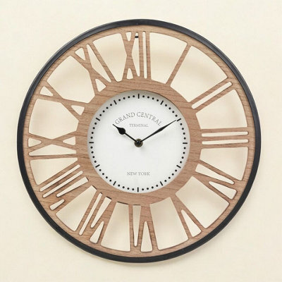 Urbn-Living Urbnliving 40Cm Diameter Wood & Black Metal Mural Clock Extra Large Rustic Open Face Roman Numerals Wall Watch