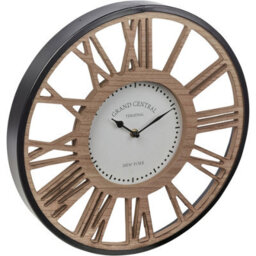 Urbn-Living Urbnliving 40Cm Diameter Wood & Black Metal Mural Clock Extra Large Rustic Open Face Roman Numerals Wall Watch - thumbnail 3