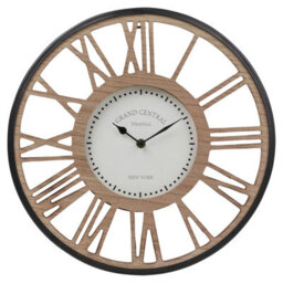 Urbn-Living Urbnliving 40Cm Diameter Wood & Black Metal Mural Clock Extra Large Rustic Open Face Roman Numerals Wall Watch - thumbnail 2
