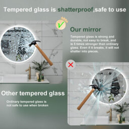 Probaty Bathrooms 80X80Cm Round Mirror 3 Colors Dimmable Led With Anti-Fog Ip44,backlit Illuminated,touch Sensor Wall Mounted - thumbnail 6