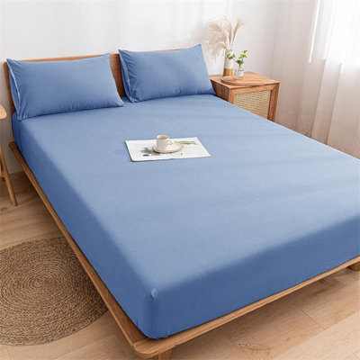 Ameha Plain Fitted Sheet 25Cm Deep Pocket- Breathable Wrinkle Resistant Microfiber Bed Sheet Easy Care Light Blue King (152X200Cm) - image 1