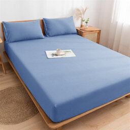 Ameha Plain Fitted Sheet 25Cm Deep Pocket- Breathable Wrinkle Resistant Microfiber Bed Sheet Easy Care Light Blue King (152X200Cm) - thumbnail 1