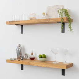 domli Solid Wood Oak Wall Shelf & Brackets - 300mm X 150mm X 40mm - Wooden Wall Mounted Shelf - Home Furniture Decorative Shelving