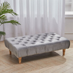 Living And Home Light Grey Vintage Button Tufted Rectangular Velvet Footstool Bench With Wood Legs W 1000 X D 600 X H 300 mm - thumbnail 2
