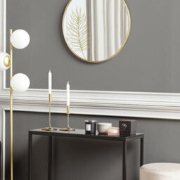 Beliani Round Wall Mirror 57Cm - Leaf-Pattern Gold Frame, Mdf, No Assembly Required - thumbnail 2