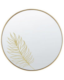 Beliani Round Wall Mirror 57Cm - Leaf-Pattern Gold Frame, Mdf, No Assembly Required - thumbnail 1