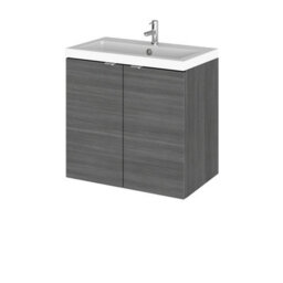 Hudson Reed Fusion Wall Hung 2 Door Vanity Unit & Compact Polymarble Basin, Sink Vanity Unit, Anthracite Woodgrain, 600mm - thumbnail 1