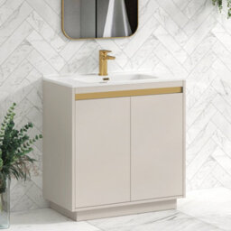 Royal Bathrooms Orion 800mm Warm Taupe 2 Door Floor Standing Vanity Unit With Ceramic Basin & Brushed Brass Strip - thumbnail 5