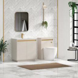 Royal Bathrooms Orion 800mm Warm Taupe 2 Door Floor Standing Vanity Unit With Ceramic Basin & Brushed Brass Strip - thumbnail 3