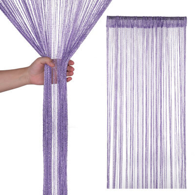 Neel Blue String Curtains Glitter Fringe Panel Fly Screen Doorway Tassel Curatin, 200Cm X 90Cm - Light Purple - image 1