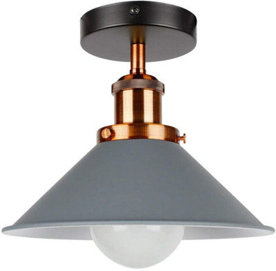 Vintage Semi Flush Mount Ceiling Light With E27 Base Metal 22Cm Cone Lamp Shade For Kitchen, Living Room, Lounge Grey With Bulb - image 1