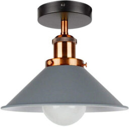 Flush Ceiling Light Metal E27 Holder Grey Cone Lampshade For Indoor