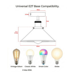 Flush Ceiling Light Metal E27 Holder Grey Cone Lampshade For Indoor - thumbnail 4