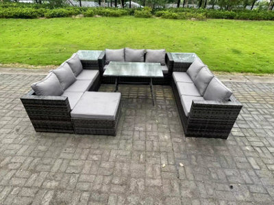 Fimous10 Seater Wicker Pe Rattan Outdoor Furniture Lounge Sofa Garden Dining Set With Dining Table Side Tables - image 1