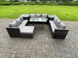 Fimous10 Seater Wicker Pe Rattan Outdoor Furniture Lounge Sofa Garden Dining Set With Dining Table Side Tables - thumbnail 1