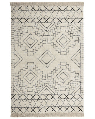 Beliani Cotton Aztec Rug Beige And Black 160 X 230 Cm Low Pile - image 1