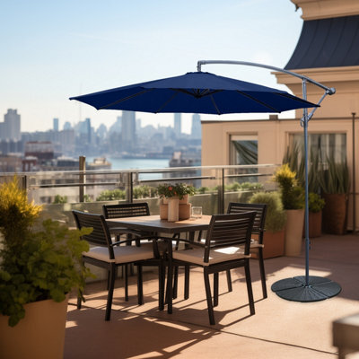 Sundaze Blue 3M Garden Banana Parasol Cantilever Umbrella Sun Shade Patio Hanging With Base Weights - image 1