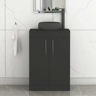 Royal Bathrooms Turin 500mm Freestanding Bathroom Vanity Unit With Sink 2 Door Matt Black & Milan Black Countertop Basin - image 1