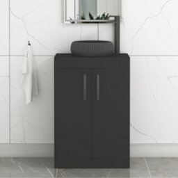 Royal Bathrooms Turin 500mm Freestanding Bathroom Vanity Unit With Sink 2 Door Matt Black & Milan Black Countertop Basin - thumbnail 1