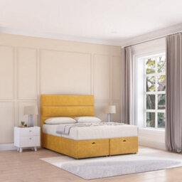 Sloomy Texas End Lift Ottoman Bed 4Ft6 With Sprung Memory Mattress - Mustard Plush & Headboard- Double - thumbnail 3