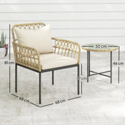 Outsunny 3 Piece Rattan Bistro Set, Balcony Table And Chairs With Cushions - thumbnail 3
